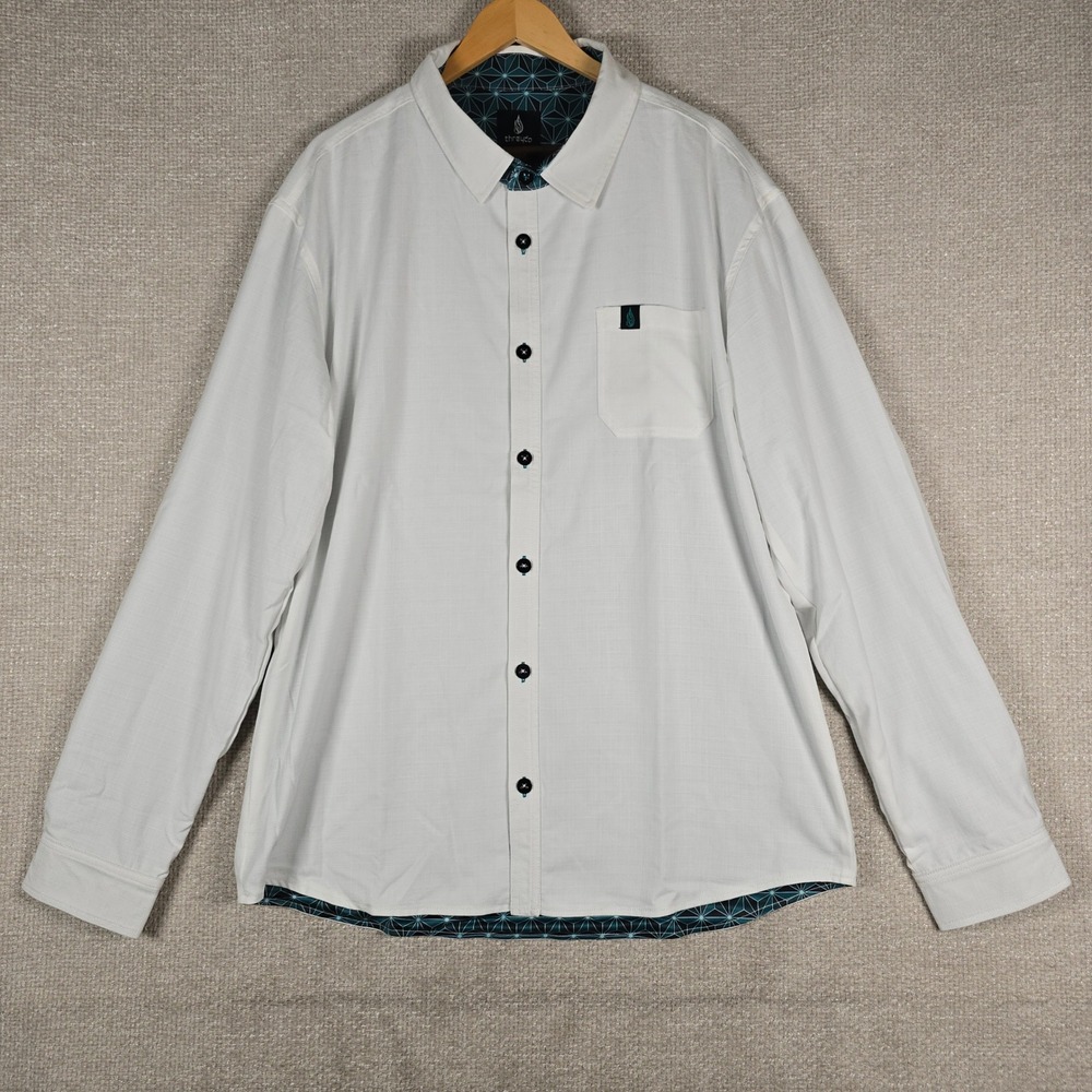 Threyda Mens 3XL White Long Sleeve Button Up Shirt Sacred Geometry Lined Pocket